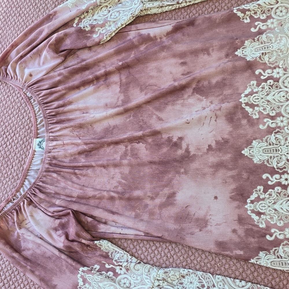 Honeyme Pink and Cream Boho Dress with Lace Details - Picture 6 of 11